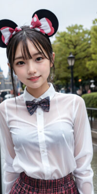 透け透け制服JKのAIエロ画像75枚!雨降る制服ディズニーと可憐なおっぱい