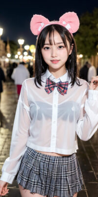 透け透け制服JKのAIエロ画像75枚!雨降る制服ディズニーと可憐なおっぱい
